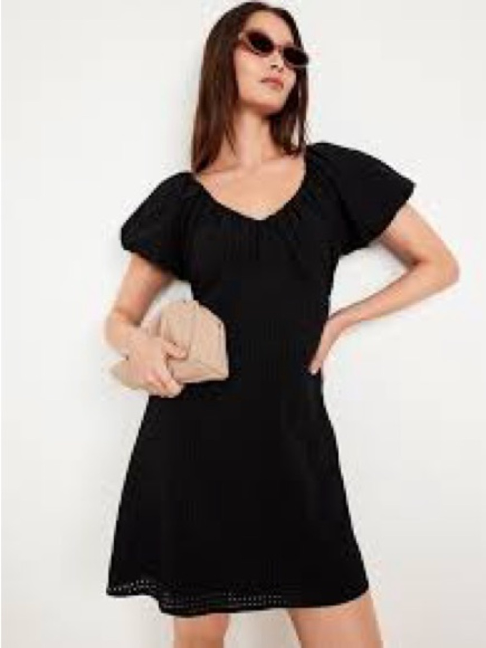 Old Navy Black V-Neck Mini Swing Dress